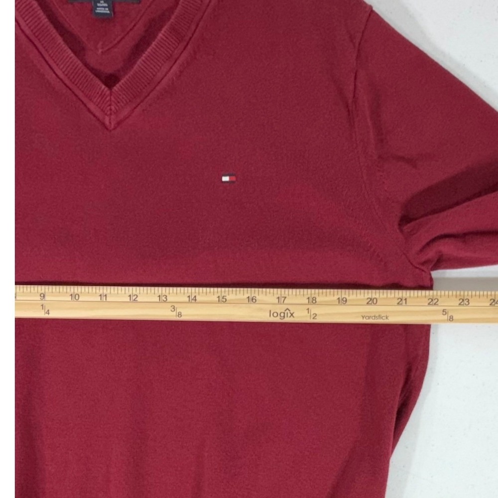 Tommy Hilfiger V-Neck Sweater XL Maroon Deep Red 100% Cotton Preppy Grandpa - Picture 6 of 8